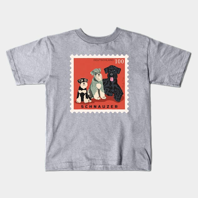 Schnauzer Dogs Postage Stamp Kids T-Shirt by illucalliart